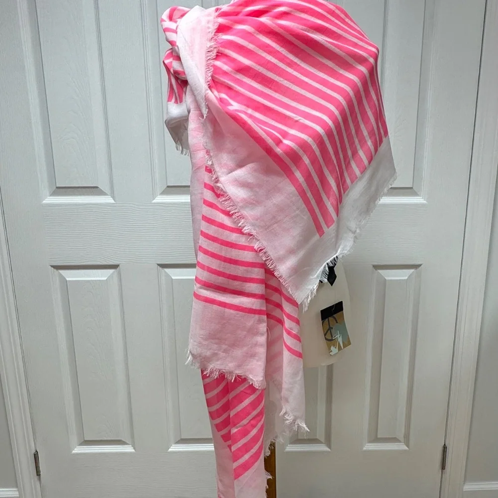 Steve Madden Pink and White Striped Oversized Scarf or Wraps - 74
